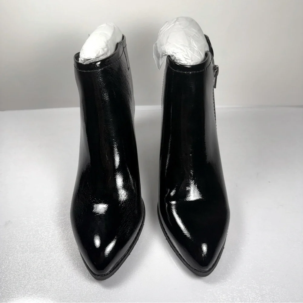 NEW BC Women's Lucky Day Ankle Boot Chunky Heel Bootie in Patent Black Size 7 - Picture 3 of 10